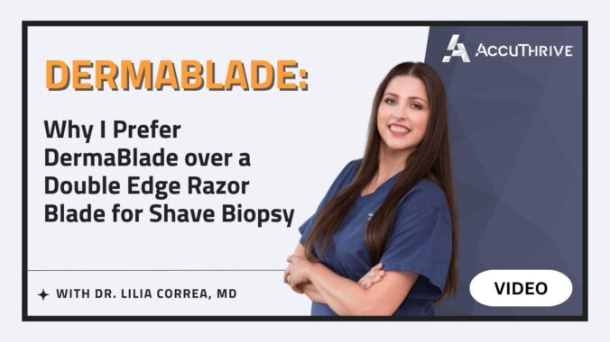 Mohs Surgeon Dr. Lilia Correa, MD, chooses an instrument that optimizes safety and allows her to control excision depth.