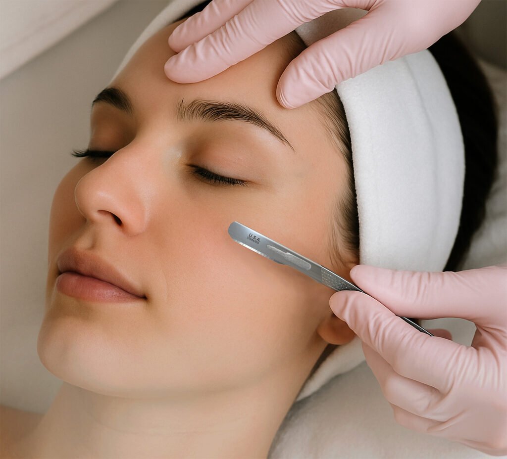 Dermaplaning removes peach fuzz and dead skin for a radiant glow. Safe, painless, and no thick regrowth. Optional maintenance, no downtime, suits all skin types.