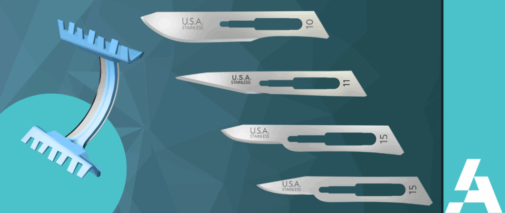 AccuThrive Surgical blades ranging from DermaBlade, #15 surgical blade, #15C surgical blade, #11 surgical blade, #10 surgical blade. Essential surgical products for any procedure