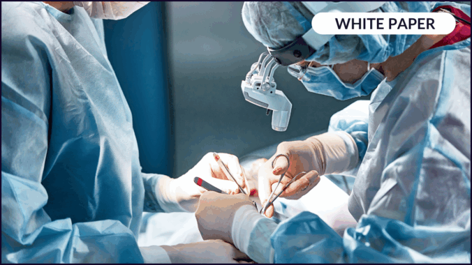 Thumbnail of a doctor performing surgery. To go with a white paper talking about surgical precision.