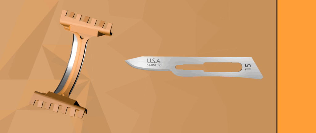 AccuThrive Debrideblade and #15 surgical blade for debridement and other wound care procedures
