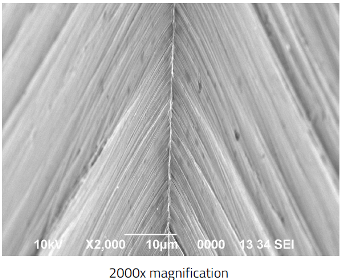 Figure 1 showing a surgical blade edge with a perfect edge, featuring no abnormalities.